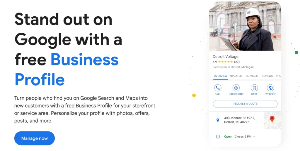 google my business profile hompage
