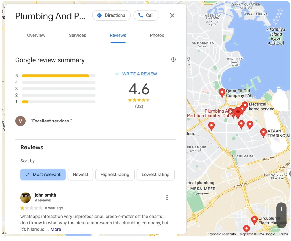 google my business profile customer review